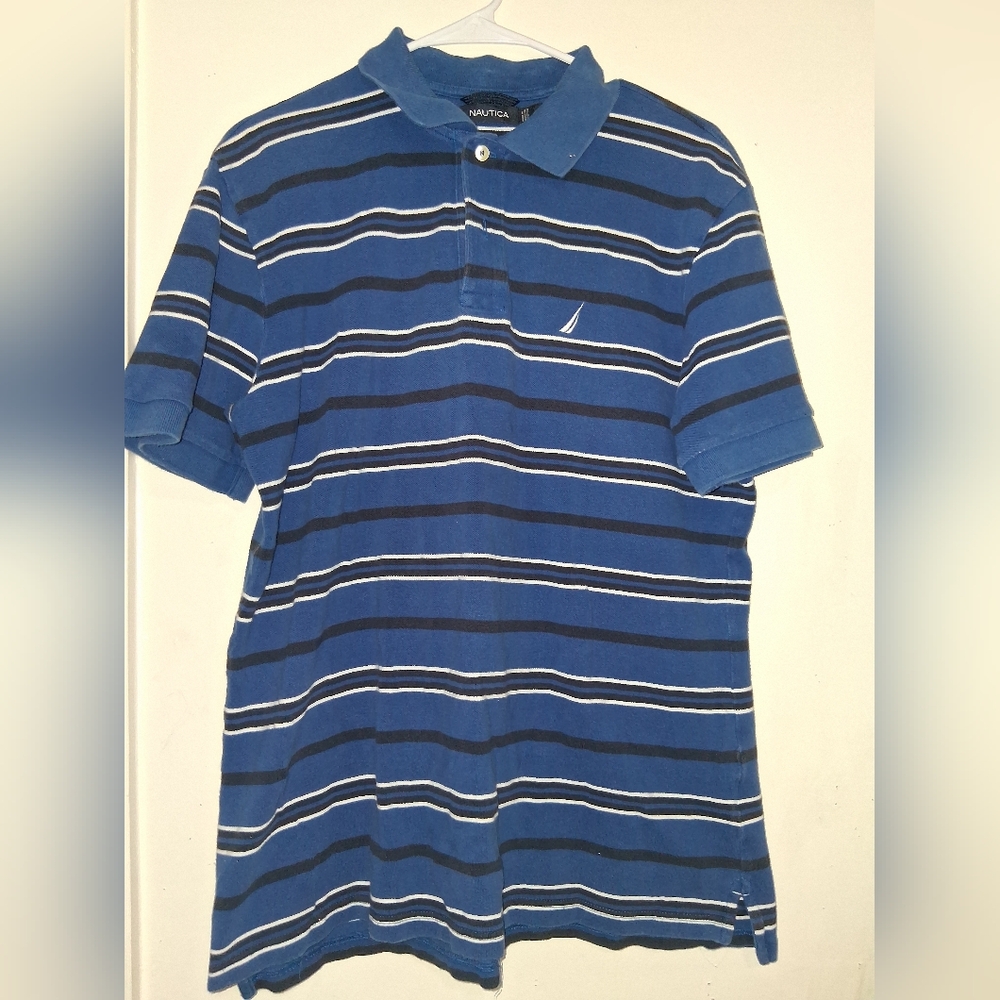 Nautica Men's Blue Striped Polo Shirt